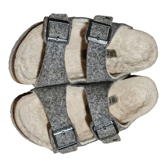 Kids' Birkenstock Grey Beige Shearling Lined Sandals US 2 (Little Girl) - Picture 9 of 15